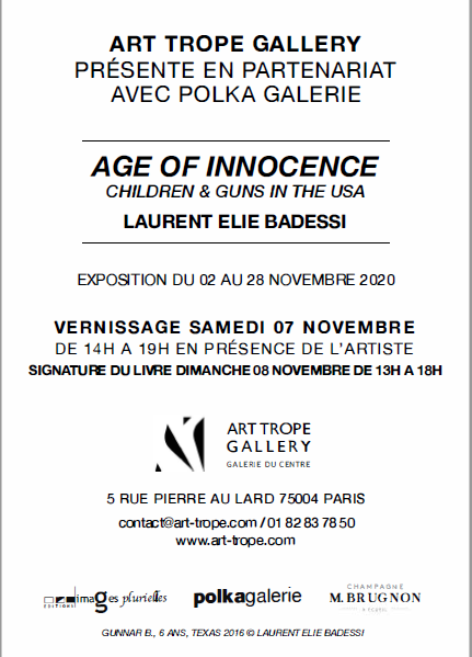 Affiche de l'exposition "Age of Innocence" Children & Guns in the USA © Laurent Elie Badessi représenté par Polka Galerie